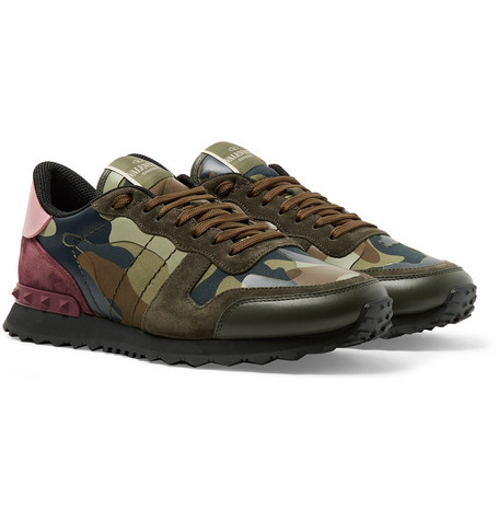 Valentino Garavani Rockrunner Camouflage Print Canvas Leather And Sneakers, $566 | PORTER | Lookastic