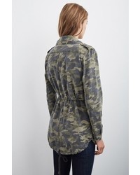 Women's Olive Camouflage Military Jacket, Grey Print Crew-neck T-shirt ...