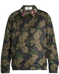 Muveil Embellished Collar Camouflage Print Sateen Jacket