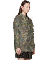 Saint Laurent Green Camouflage Pockets Jacket
