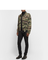 Saint Laurent Shearling Lined Camouflage Print Cotton Twill Jacket