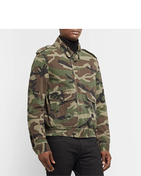 Saint Laurent Shearling Lined Camouflage Print Cotton Twill Jacket