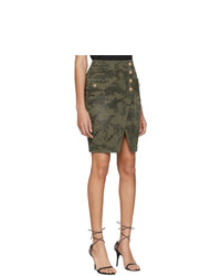 Balmain Khaki Denim Camo Wrap Miniskirt
