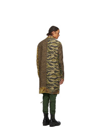 R13 Green And Brown Multi Camo Shredded Coat