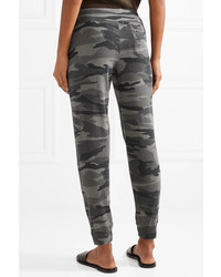 Splendid Camouflage Print Stretch Jersey Track Pants Army Green