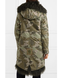 Mr & Mrs Italy Hooded Shearling Lined Printed Cotton Canvas Parka