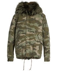 Mr Mrs Italy Fur Lined Camouflage Print Canvas Mini Parka