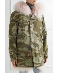 Mr Mrs Italy Shearling Lined Camouflage Print Cotton Canvas Parka Army Green