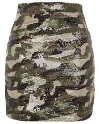 Topshop Sequin Camouflage Mini Skirt