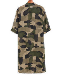 Lapel Camouflage Chiffon Shirt Dress