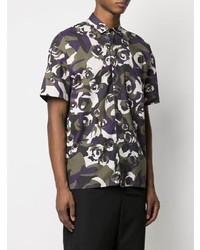 Les Hommes Camouflage Print Cotton Shirt