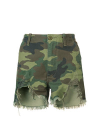 R13 Distressed Camouflage Print Camp Shorts