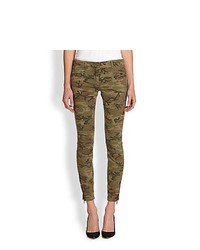R13 Camouflage Print Cropped Skinny Moto Jeans Camouflage