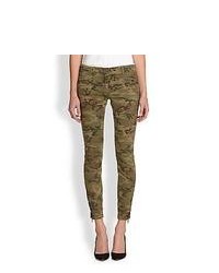 R13 Camouflage Print Cropped Skinny Moto Jeans Camouflage