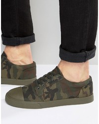 Asos Lace Up Sneakers In Camo Canvas With Toe Cap