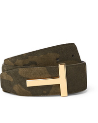 Tom Ford 4cm Reversible Camouflage Print Suede And Black Leather Belt