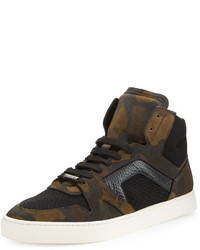 Olive Camouflage Suede High Top Sneakers