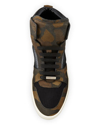 Burberry Wheatfield Camo Print High Top Sneaker Dark Green