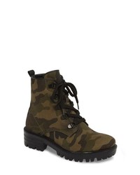 Olive Camouflage Suede Lace-up Flat Boots