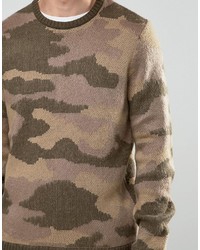 Asos Camo Sweater In Fluffy Yarn