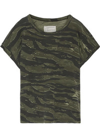 Current/Elliott The Rolled Crew Camouflage Print Cotton Jersey T Shirt Green