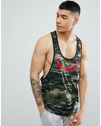 ASOS DESIGN Extreme Racer Back Vest With All Over Camo Print And Embroidery