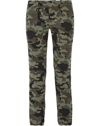 Nili Lotan French Military Camouflage Print Brushed Cotton Blend Twill Tapered Pants Army Green