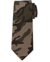 Valentino Camouflage Print Silk Tie Hunter