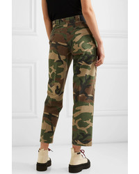 R13 Slouch Cropped Camouflage Print Cotton Twill Wide Leg Pants