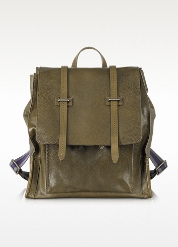 Olive green shop leather backpack