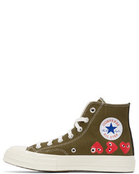 Comme Des Garcons Play Khaki Converse Edition Multiple Hearts Chuck 70 High Sneakers