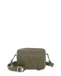 Loewe Extra Small Military Logo Leather Canvas Messenger Bag In Khaki Green At Nordstrom