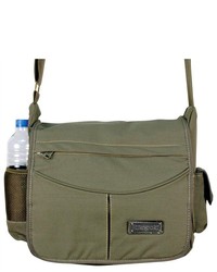 LTC Trading Corp. Olive Canvas Messenger Bag Green Travel Pouch W Laptop Or Tablet Pocket