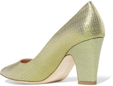 Rupert Sanderson Pierrot Glittered Canvas Pumps Lime Green 179