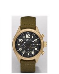Fossil Classic Vintaged Bronze And Olive Nylon Watch De5018