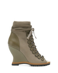 Olive Canvas Wedge Ankle Boots