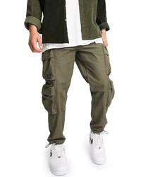 Topman Relaxed Cotton Blend Cargo Pants In Khaki At Nordstrom
