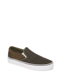 Olive Check Canvas Slip-on Sneakers