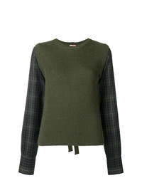 Olive Check Crew-neck Sweater