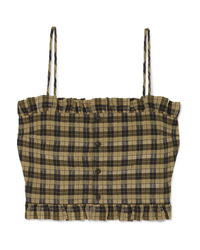 Olive Check Cropped Top