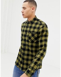 Olive Check Flannel Long Sleeve Shirt
