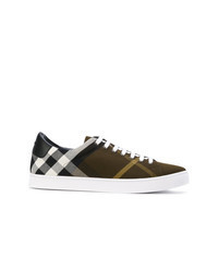 Olive Check Leather Low Top Sneakers