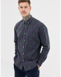 ASOS DESIGN Oversized Argyle Check Shirt In Khaki