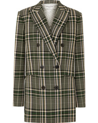 Olive Check Wool Double Breasted Blazer