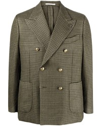 Olive Check Wool Double Breasted Blazer