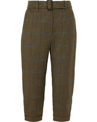 Olive Check Wool Tapered Pants
