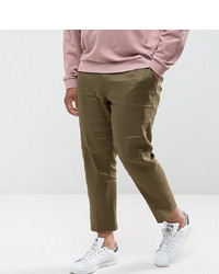 ASOS DESIGN Asos Plus Skinny Cropped Smart Trousers In Khaki Linen Mix