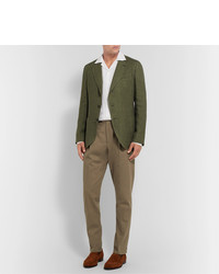 Caruso Beige Pleated Cotton Twill Trousers