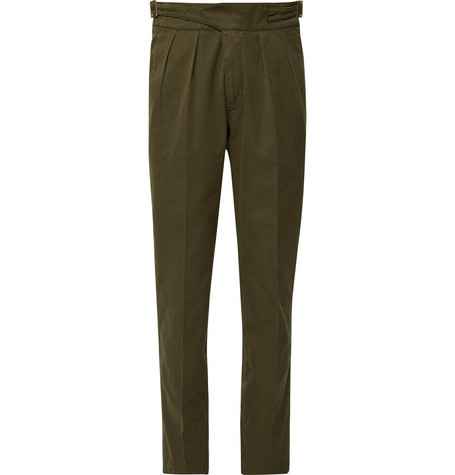 Rubinacci - Manny Tapered Pleated Cotton-Twill Trousers - Green Rubinacci