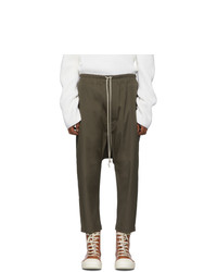Rick Owens Taupe Drawstring Cropped Trousers